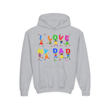 Youth Heavy Blend Hooded Sweatshirt - Kids showing i love my Dad Printify