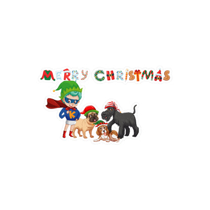 Christmas Kiss-Cut Vinyl Decals – Super kiddo woith pet friends - [[{"value":"Wonderwear Kid"}]]