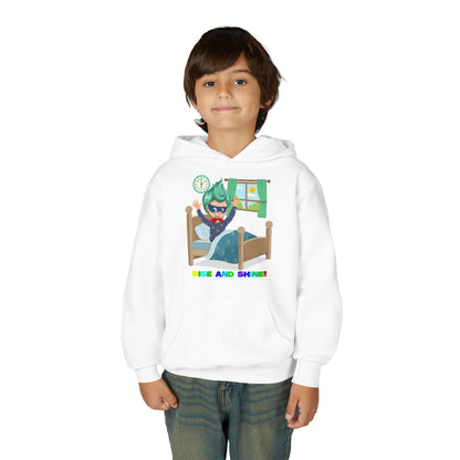 Youth Heavy Blend Hooded Sweatshirt - Super kiddo teaches us to wake up early - [[{"value":"Wonderwear Kid"}]]