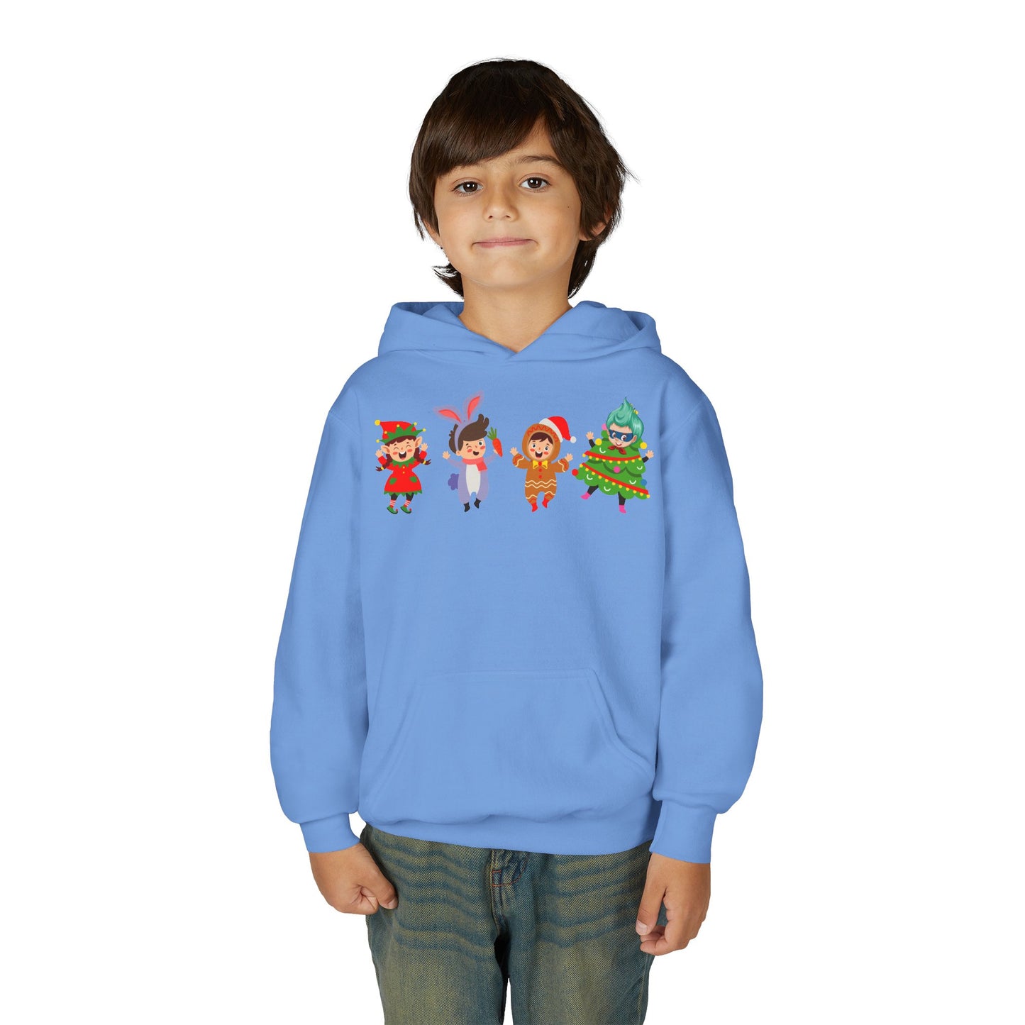 Youth Heavy Blend Hooded Sweatshirt - Super kiddo in christmas tree attire