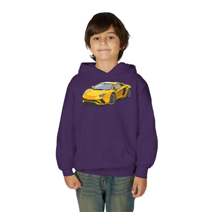 Youth Heavy Blend Hooded Sweatshirt - Yellow super car Printify
