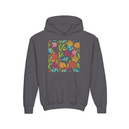 Youth Heavy Blend Hooded Sweatshirt - Colorful tropical corals Printify