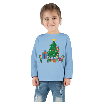Toddler Long Sleeve Tee - Super kiddo putting gifts on christmas tree - [[{"value":"Wonderwear Kid"}]]