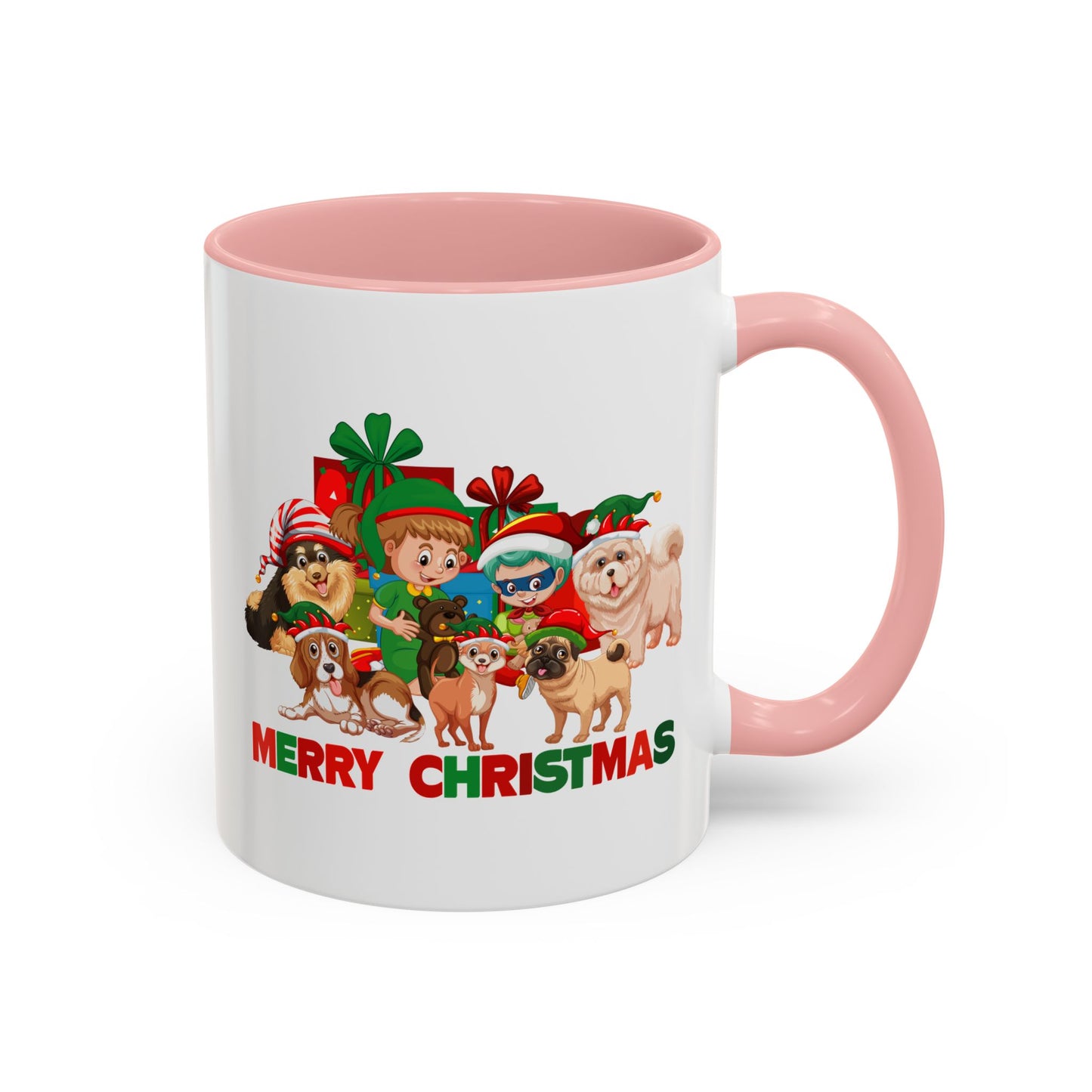 Accent Coffee Mug - Christmas with super kiddo pet friends with text