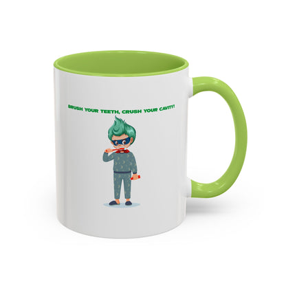 Accent Coffee Mug - Super kiddo brushing teeth - [[{"value":"Wonderwear Kid"}]]