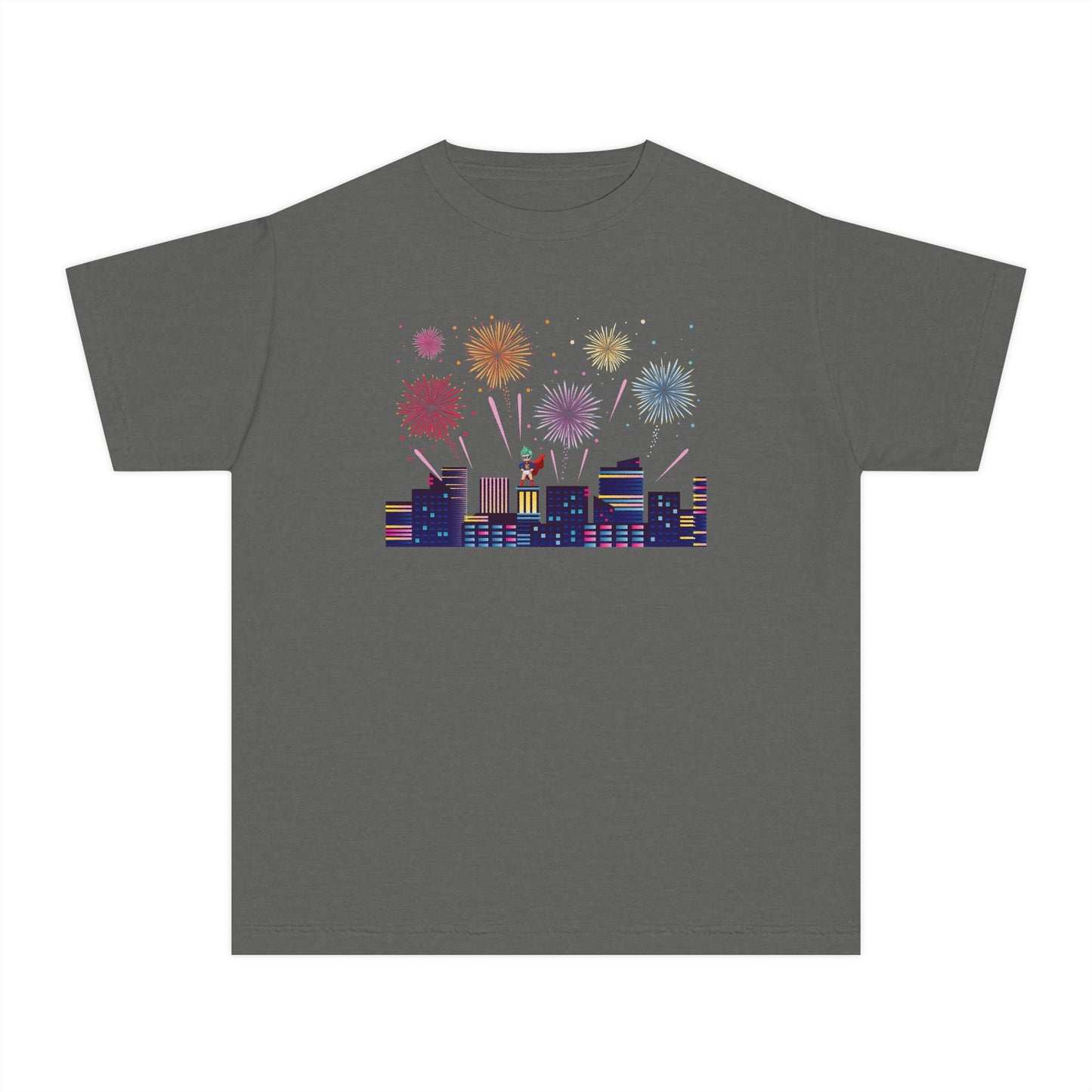 Youth Midweight Tee -  Super kiddo with fireworks