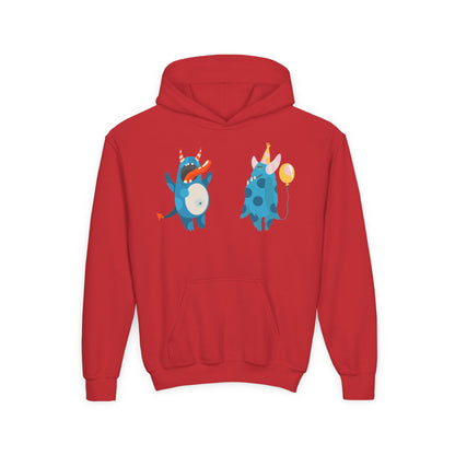 Youth Heavy Blend Hooded Sweatshirt - Blue monsters in action Printify