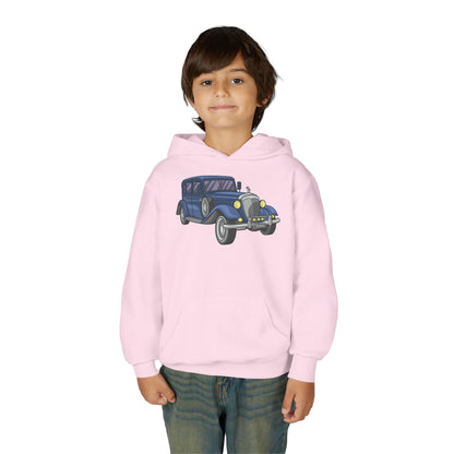 Youth Heavy Blend Hooded Sweatshirt -  vintage retro car Printify