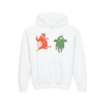 Youth Heavy Blend Hooded Sweatshirt - Monsters in action Printify