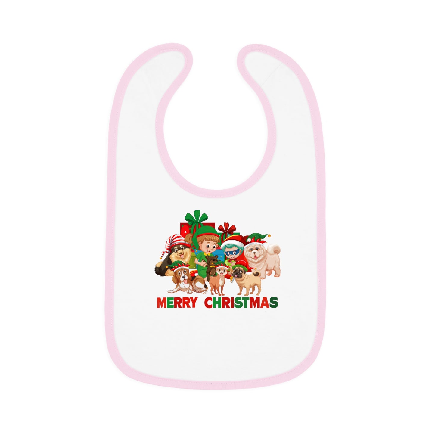 Baby Bib - Christmas with super kiddo pet friends with text