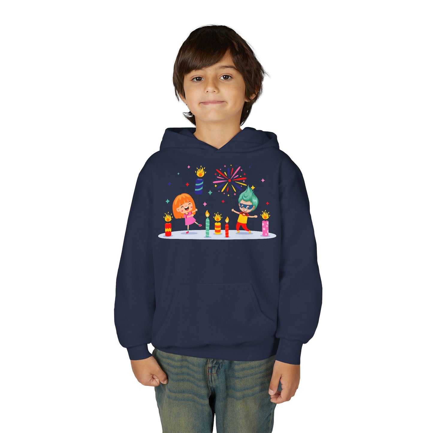 Youth Heavy Blend Hooded Sweatshirt - Super kiddo lighting fireworks