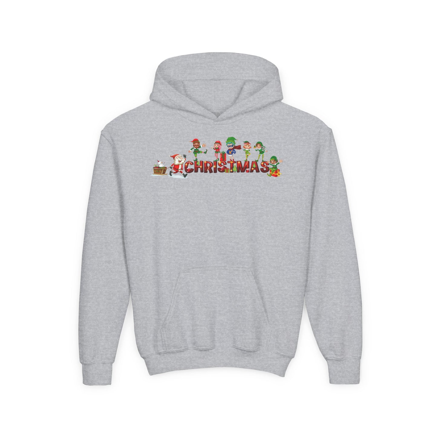 Youth Heavy Blend Hooded Sweatshirt - Christmas with santa claus and friends