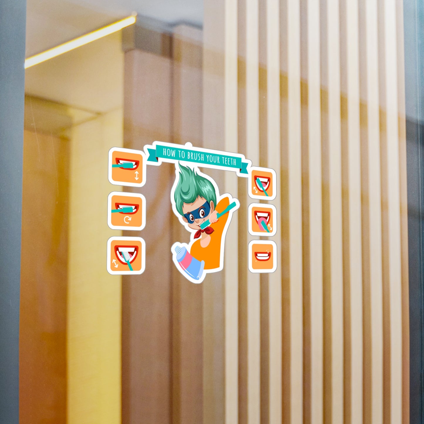 Halloween Kiss-Cut Vinyl Decals – Super kiddo how to brush teeth - [[{"value":"Wonderwear Kid"}]]