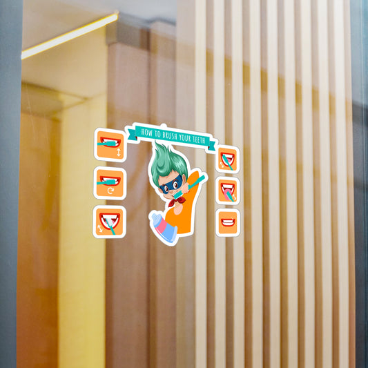 Halloween Kiss-Cut Vinyl Decals – Super kiddo how to brush teeth - [[{"value":"Wonderwear Kid"}]]