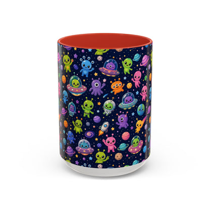 Accent Coffee Mug  (11/15 oz) - Cheerful Cartoon Alien Space