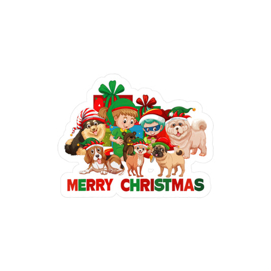Christmas Kiss-Cut Vinyl Decals – Christmas with super kiddo pet friends with text - [[{"value":"Wonderwear Kid"}]]