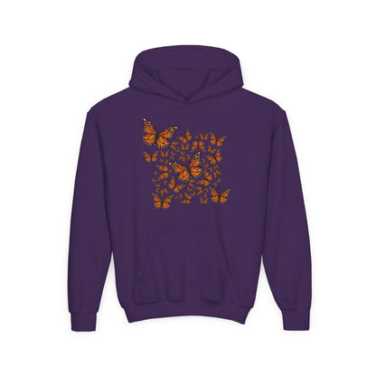 Youth Heavy Blend Hooded Sweatshirt -  Monarch butterflies Printify