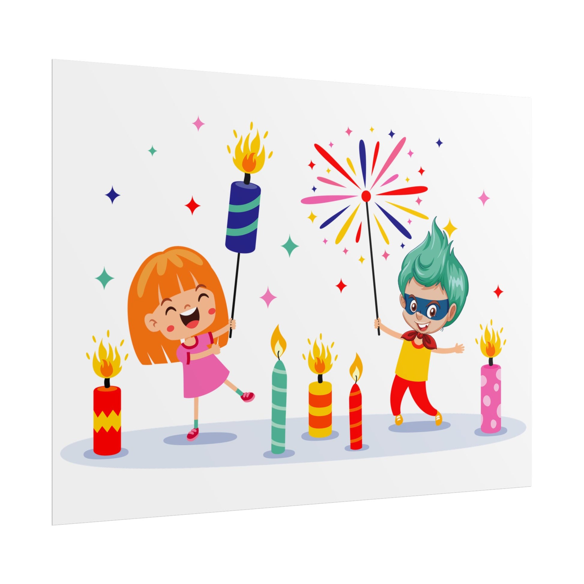 Rolled Posters - Super kiddo lighting fireworks - [[{"value":"Wonderwear Kid"}]]