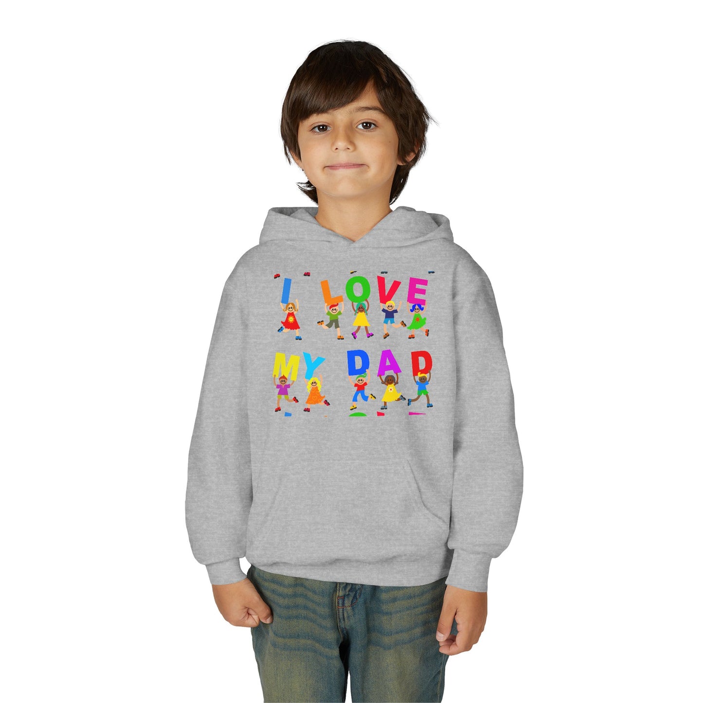 Youth Heavy Blend Hooded Sweatshirt - Kids showing i love my Dad