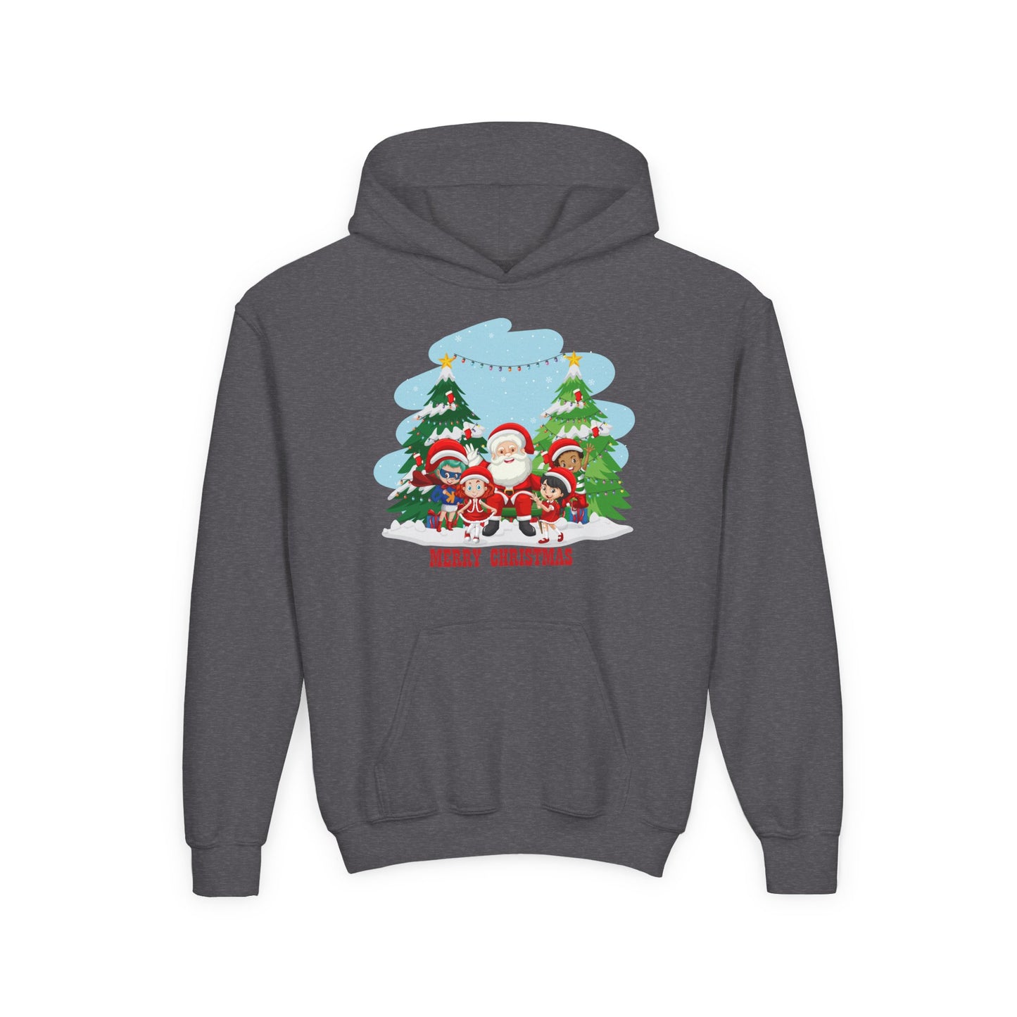 Youth Heavy Blend Hooded Sweatshirt - Super kiddo with santa claus Merry christmas
