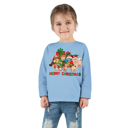 Toddler Long Sleeve Tee - Christmas with super kiddo pet friends with text - [[{"value":"Wonderwear Kid"}]]