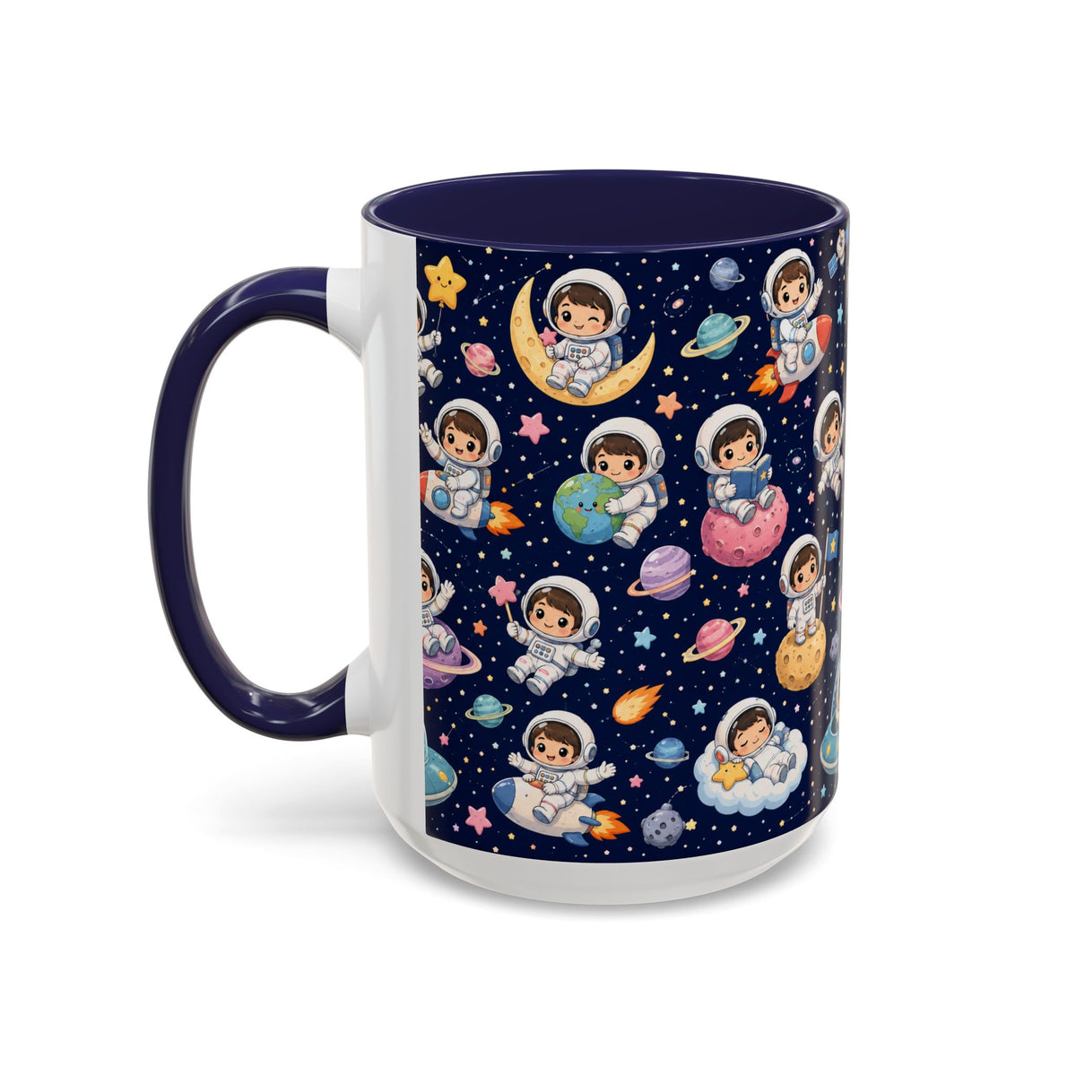 Accent Coffee Mug  (11/15 oz) - Kawaii Astronauts in a Starry Space Adventure