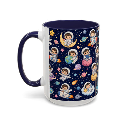 Accent Coffee Mug  (11/15 oz) - Kawaii Astronauts in a Starry Space Adventure