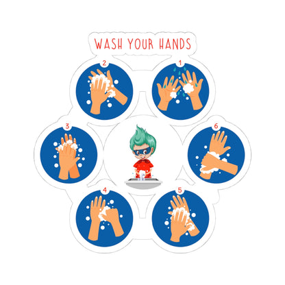 Kiss-Cut Stickers - Super kiddo teaching how to wash hands - [[{"value":"Wonderwear Kid"}]]
