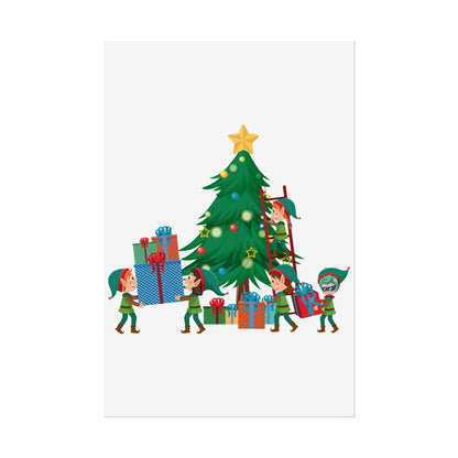 Rolled Posters - Super kiddo putting gifts on christmas tree - [[{"value":"Wonderwear Kid"}]]