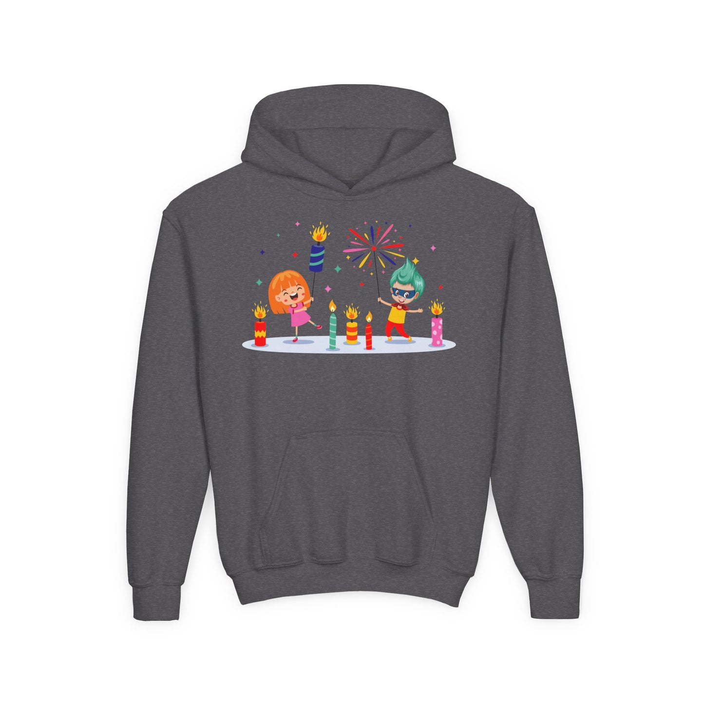 Youth Heavy Blend Hooded Sweatshirt - Super kiddo lighting fireworks