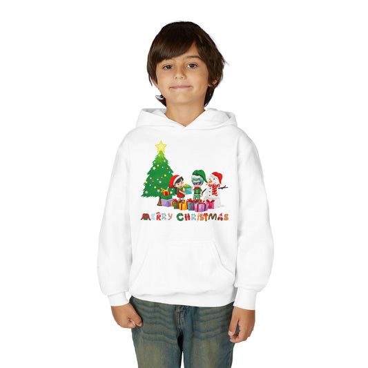 Youth Heavy Blend Hooded Sweatshirt - Super kiddo preparing gifts