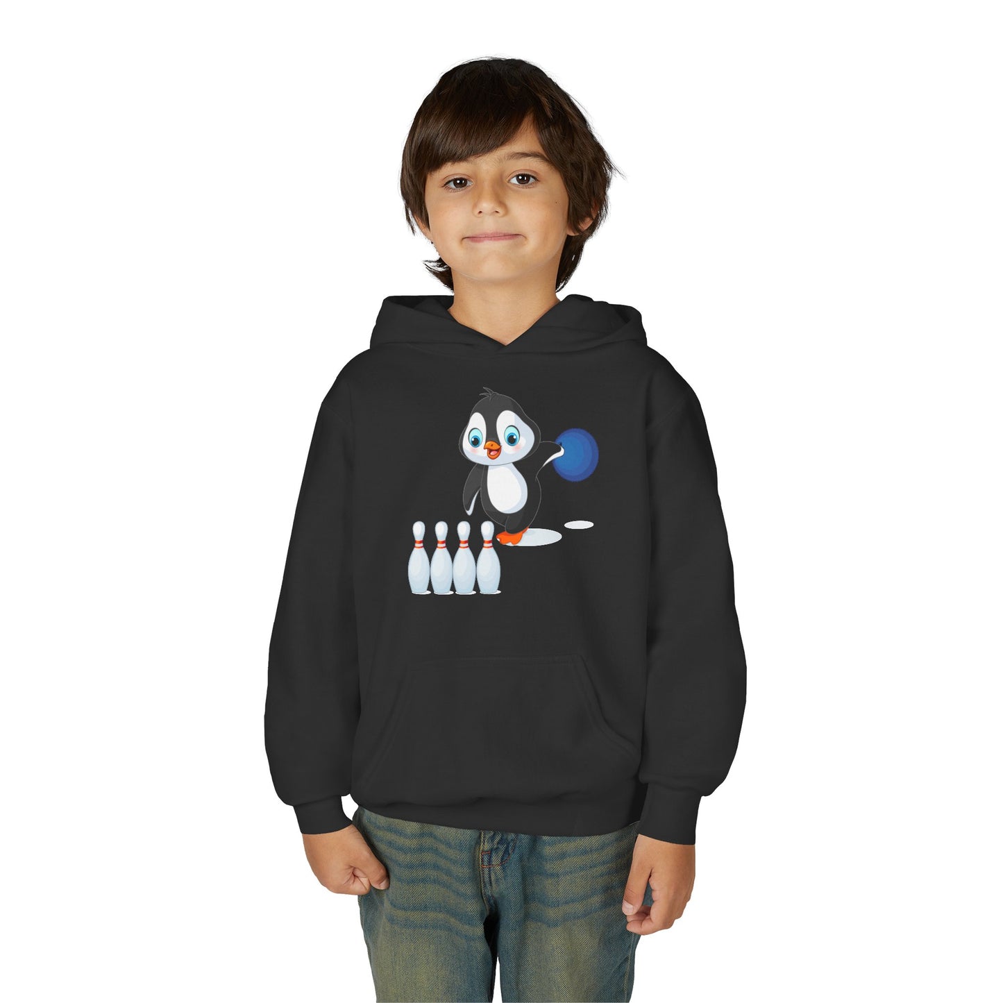 Youth Heavy Blend Hooded Sweatshirt - Adorable Penguin Bowling