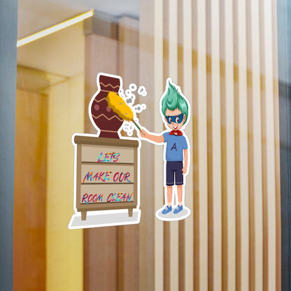 Halloween Kiss-Cut Vinyl Decals – Super kiddo cleaning a vase - [[{"value":"Wonderwear Kid"}]]