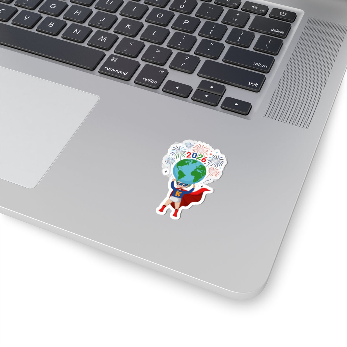 Kiss-Cut Stickers - Super kiddo holding globe - [[{"value":"Wonderwear Kid"}]]