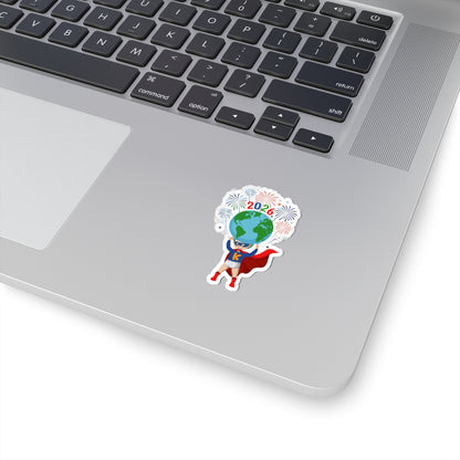 Kiss-Cut Stickers - Super kiddo holding globe - [[{"value":"Wonderwear Kid"}]]