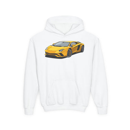 Youth Heavy Blend Hooded Sweatshirt - Yellow super car Printify