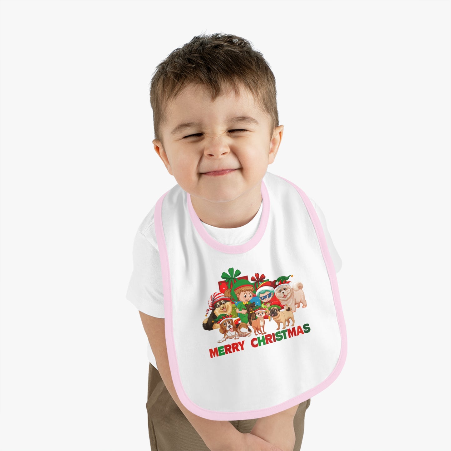 Baby Bib - Christmas with super kiddo pet friends with text