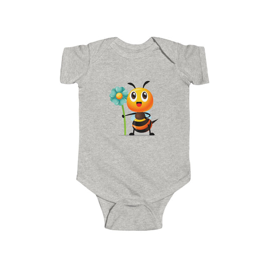 Infant Fine Jersey Bodysuit - Bee holding mint green flower