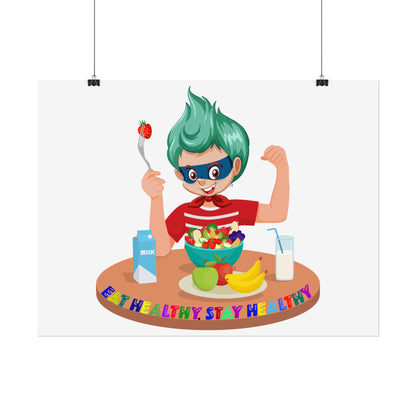 Rolled Posters - super kiddo eating healthy food - [[{"value":"Wonderwear Kid"}]]