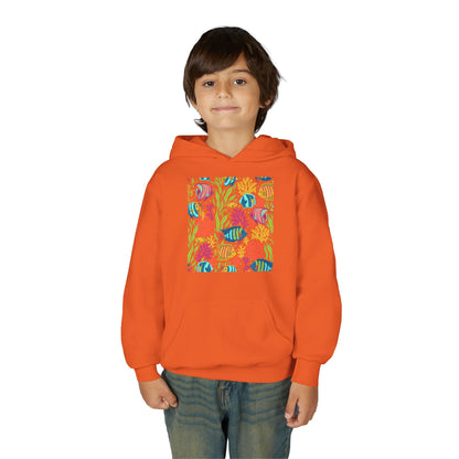 Youth Heavy Blend Hooded Sweatshirt - Colorful tropical corals Printify