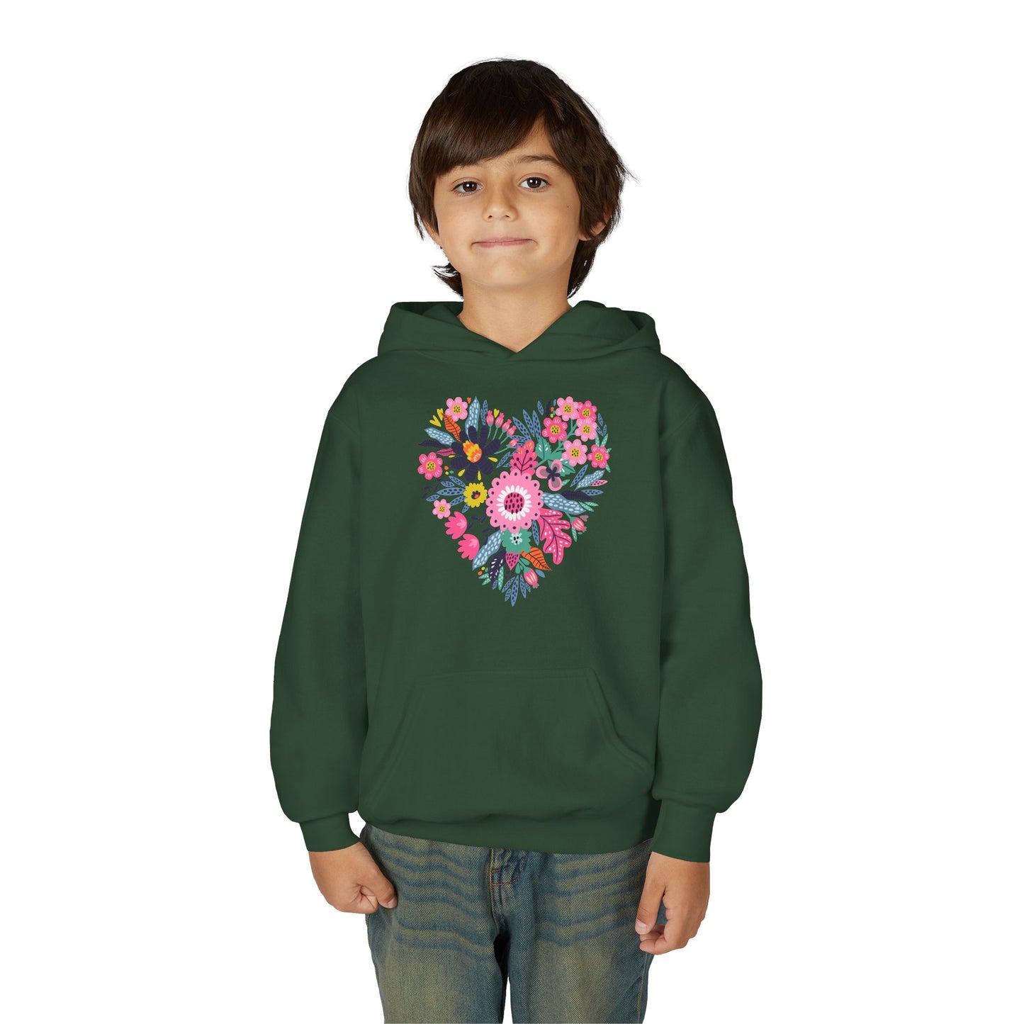 Youth Heavy Blend Hooded Sweatshirt - Flower hearts