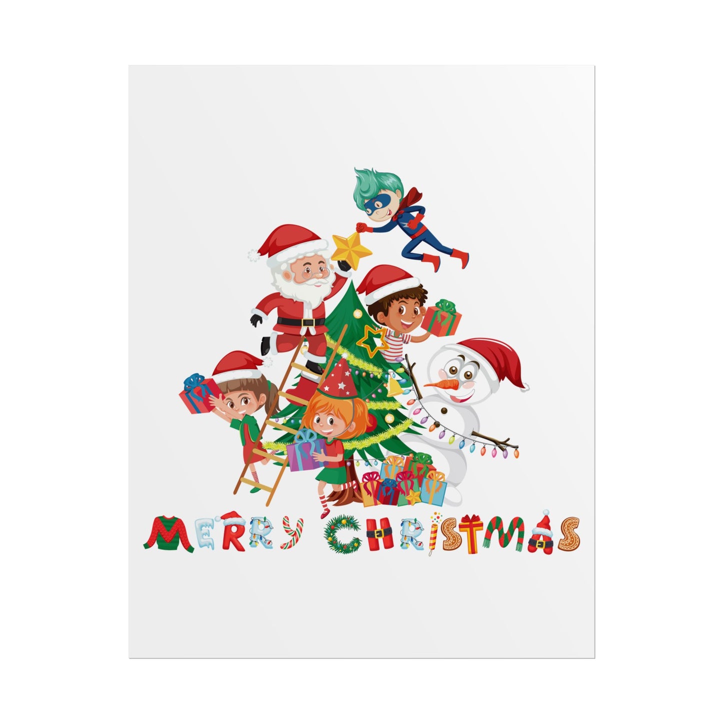 Rolled Posters - Super kiddo making christmas tree with text - [[{"value":"Wonderwear Kid"}]]