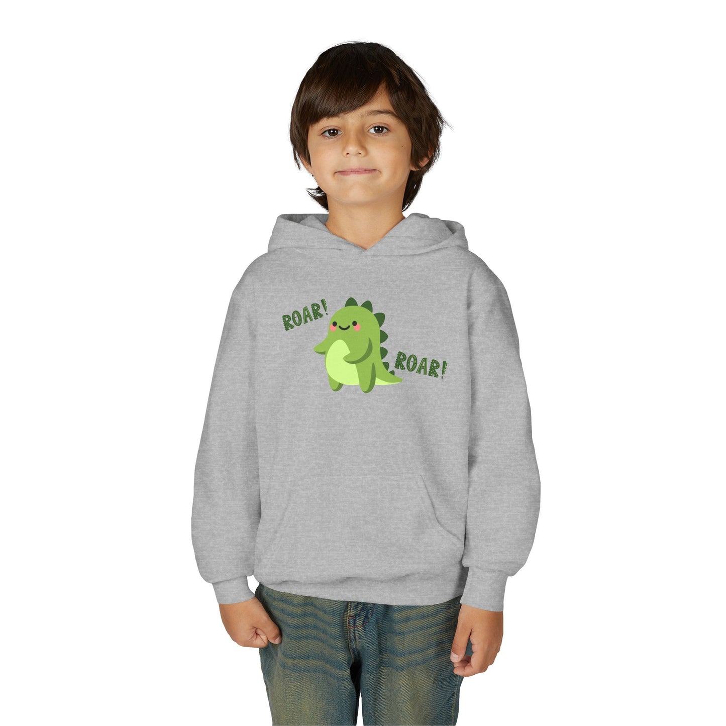 Youth Heavy Blend Hooded Sweatshirt - Cute Dinosaur Roar