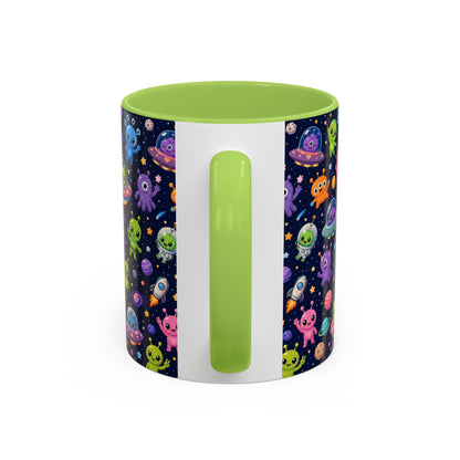 Accent Coffee Mug  (11/15 oz) - Cheerful Cartoon Alien Space