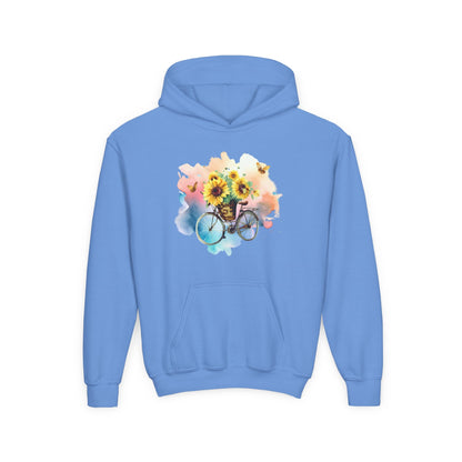 Youth Heavy Blend Hooded Sweatshirt - Sunflower Bicycle Printify