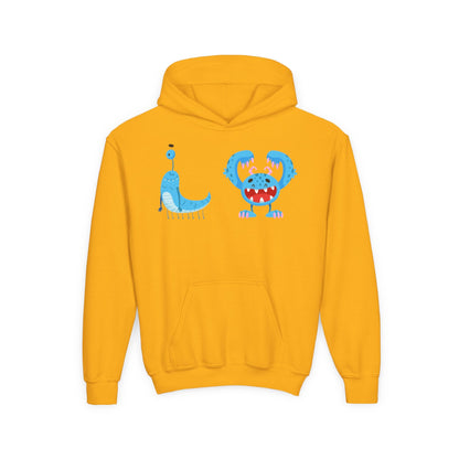 Youth Heavy Blend Hooded Sweatshirt - Joyful happy monsters Printify