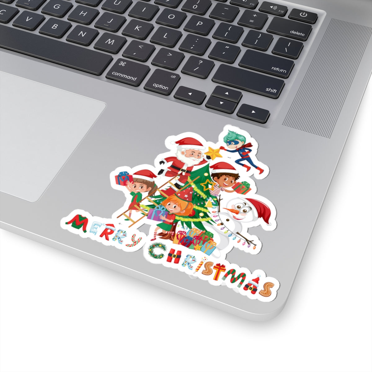 Kiss-Cut Stickers - Super kiddo making christmas tree with text - [[{"value":"Wonderwear Kid"}]]