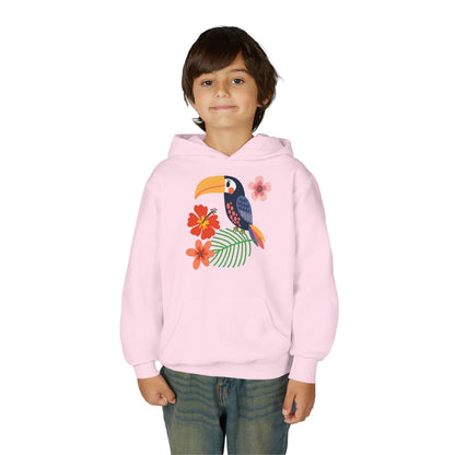 Youth hoodie with vibrant toucan bird design Printify