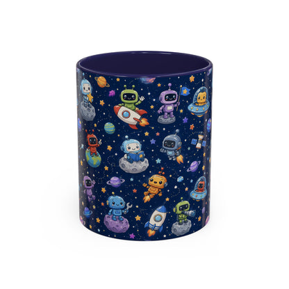 Galactic Robots Accent Coffee Mug — Cute Space Astronaut Pattern (11/15 oz)