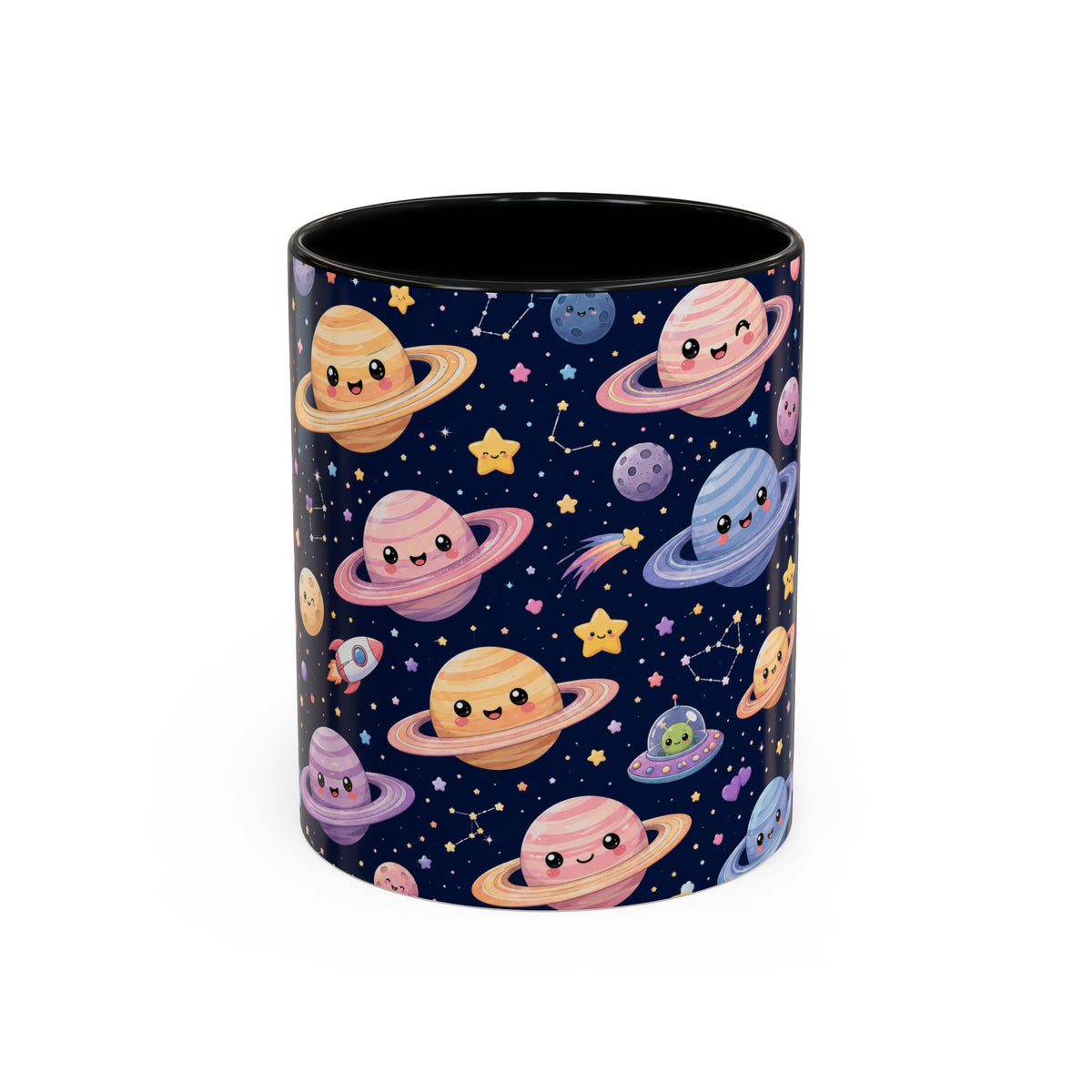 Accent Coffee Mug  (11/15 oz) - Kawaii Saturns in a Starry Space